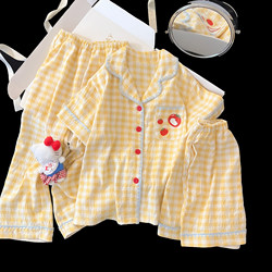 Sweet Children's Pajamas for Girls, Spring and Summer 2026 New Short-Sleeved Long Pants Three-Piece Set, Princess Style Girls' Loungewear