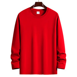 Spring and Autumn 100% Pure Cotton Loose Round Neck Red Long-Sleeve T-Shirt Unisex National Trend All-Cotton Top Base Shirt