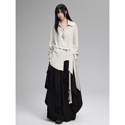 Fg721 Original Design Niche Shirt Minimalist Gender-Neutral Outfit Spring New Tie-Up Shirt Top