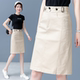 Denim skirt for women 2025 Spring and Autumn New versatile casual A-line short skirt high waist mid-length hip-covered one-step skirt