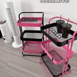 Black and Red DIY Trolley Storage Rack with Three Layers, Floor-Standing, with Wheels, Movable, for Baby Products and Kitchen Storage