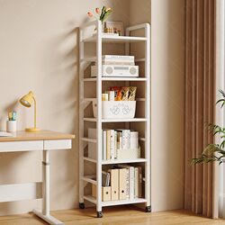 Simple Wrought Iron Bookshelf, Floor-Standing Storage Rack, Living Room Integrated Wall-Mounted Storage Rack, Household Multi-Layer Mobile Cabinet, Bookcase