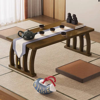 Bath window table for household curved antique style kang table for meal learning low table Chinese learning small table Chinese Zen tatami
