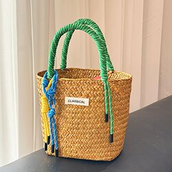 Dopamine Basket Handbag, Woven Bag, Straw Bag, Stylish Work Tote Bag, Large Capacity Beach Bag