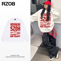 American Retro Letter Long-Sleeved T-Shirt for Women, Pure Cotton, Autumn and Winter High Street Hiphop Unisex Style Loose Bottoming Top