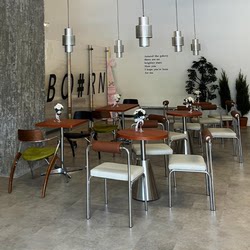 Internet-Famous Mid-Century Style Cafe Tables and Chairs, Stainless Steel Milk Tea Shop, Dessert Shop, Commercial Leisure Small Round Table and Chair Set