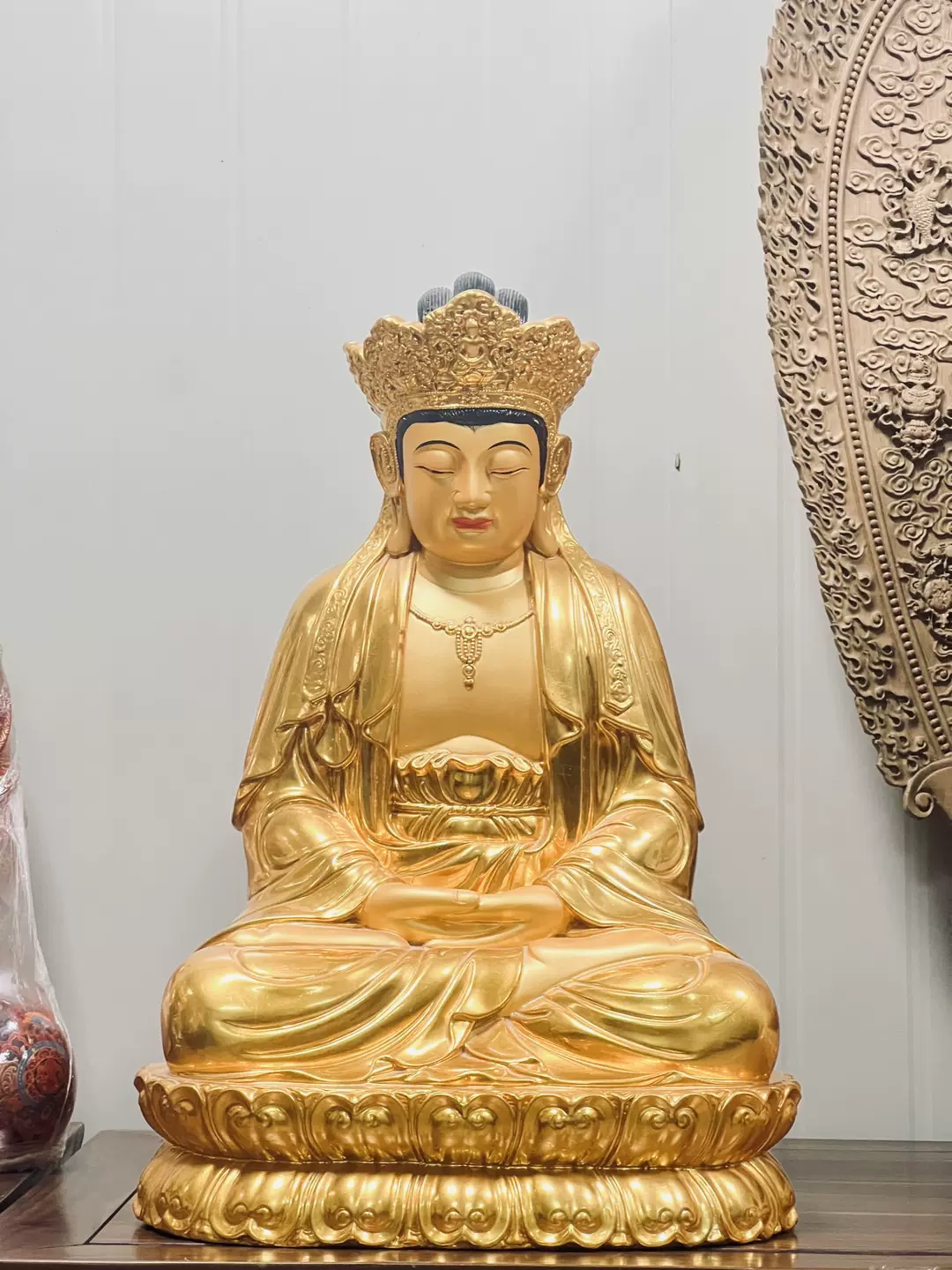 彫刻 鬼子母神 訶梨帝母 約W125×D85×H260[mm] 仏教