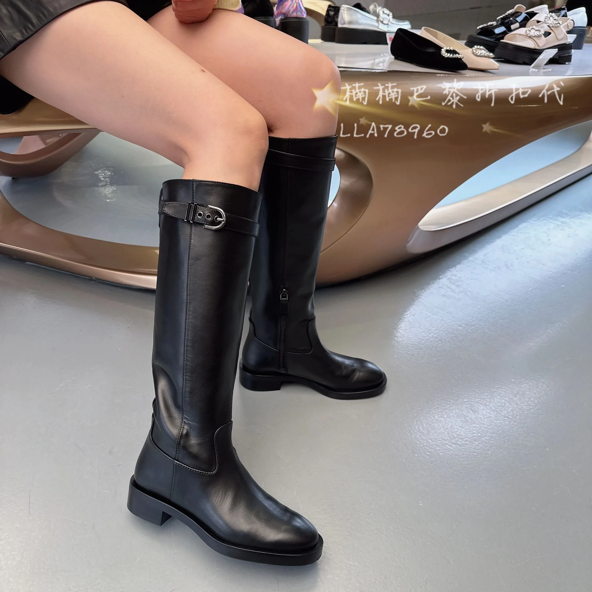 Stuart Weitzman/SW 23秋冬新款极简法式骑士靴低跟长靴明星同款-Taobao
