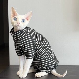 
High collar hairless cat Devon cat sphinx clothes spring and summer breathable 24 new striped clothes pet cat