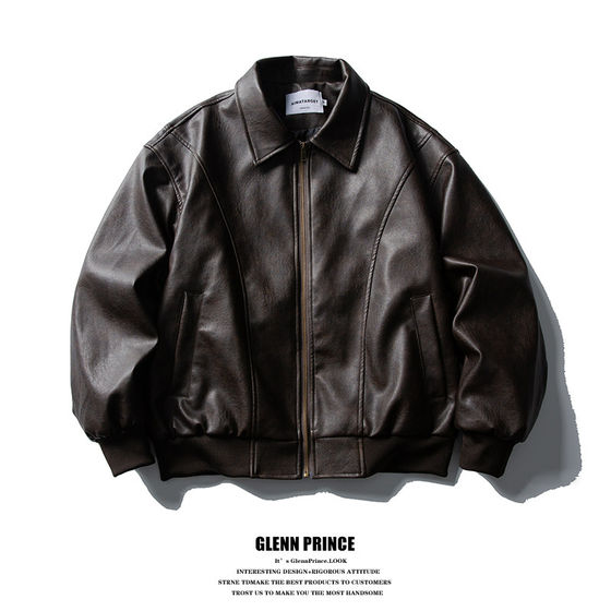 
GPstudio trendy high-end old oil wax leather jacket men's autumn retro outdoor motorcycle jacket