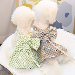 Pet Leash Clip Clothing Pet Cat and Dog Princess Dress Pet Clothing Spring and Summer New Style Chrysanthemum Plaid