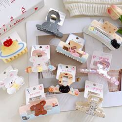 Girl's Cartoon Series Panda Cat Bow Hair Clip Shark Clip Acrylic Hairpin Back of the Head Bun Clip