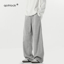 American High Street Style Casual Pants for Men, Autumn Trendy Brand Loose Thickened Sports Sweatpants, Heavy Drape Straight-Leg Pants