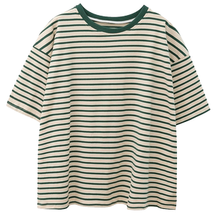 
Japanese oversize green striped T-shirt for women in summer large size pure cotton short-sleeved ins trendy brand loose tops for women