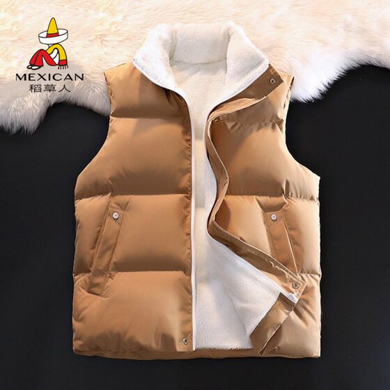 
Scarecrow Winter Cotton Vest Men's Trendy Brand Stand Collar Thickened Warm Vest Cotton Clothes Youth Sleeveless Cotton Coat Jacket