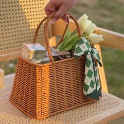 Mother's Day Straw Woven Flower Basket, Rattan Material Flower Basket, Succulent Flower Pot, Plastic Woven Small Flower Basket, Imitation Rattan Flower Basket