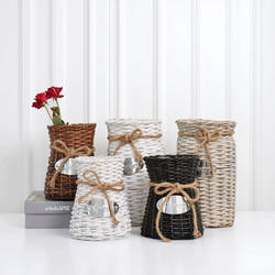 Flower Arrangement Decoration Wicker Dried Flower Pot Woven Basket Living Room Handmade Pastoral Creative Ornament Rattan Flower Basket with Handle