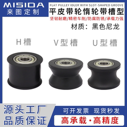 Black Nylon H-Type V-Type U-Type Flat Belt Idler Pulley with Groove, Double Bearing Track Wheel, Anti-Deviation Wheel, Guide Pulley