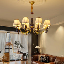 American Retro Restaurant Chandelier Mid-Century Style Fabric Solid Wood Hall Main Light 2025 New Home Study Bedroom Light