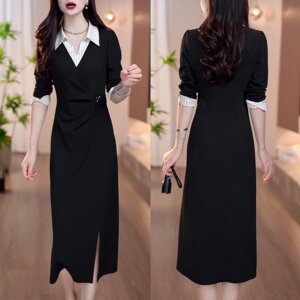 Fashion French long-sleeved dress for women in autumn 2025 new fashionable slim design shirt collar casual skirt