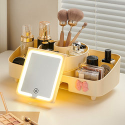 Cosmetic Storage Box with Mirror, Integrated Desktop Rotating Makeup Brush Holder, Eyeshadow and Lipstick Organizer, Dressing Table Shelf, Popular Online