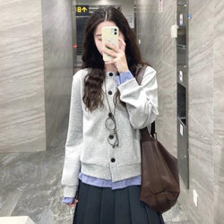 Original Space Grass Space Fake Two-Piece Plaid Cardigan Sweatshirt for Women, Spring Casual Long-Sleeve Top Jacket