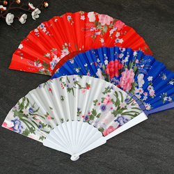 Silk Chinese Fan with Floral Design, Plastic Performance Dance Fan, Silk Craft Fan, Traditional Folding Fan, Qipao and Hanfu Fan