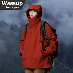 Wassup 3-in-1 Red Autumn and Winter Windbreaker Jacket for Women, Windproof and Waterproof Couple's Trendy Mountaineering Clothing for Men