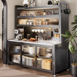 Kitchen Sideboard with Slate Shelves, Tea Storage, Floor-Standing, Multi-Layer, Multi-Functional, Integrated Wall-Mounted Storage Cabinet