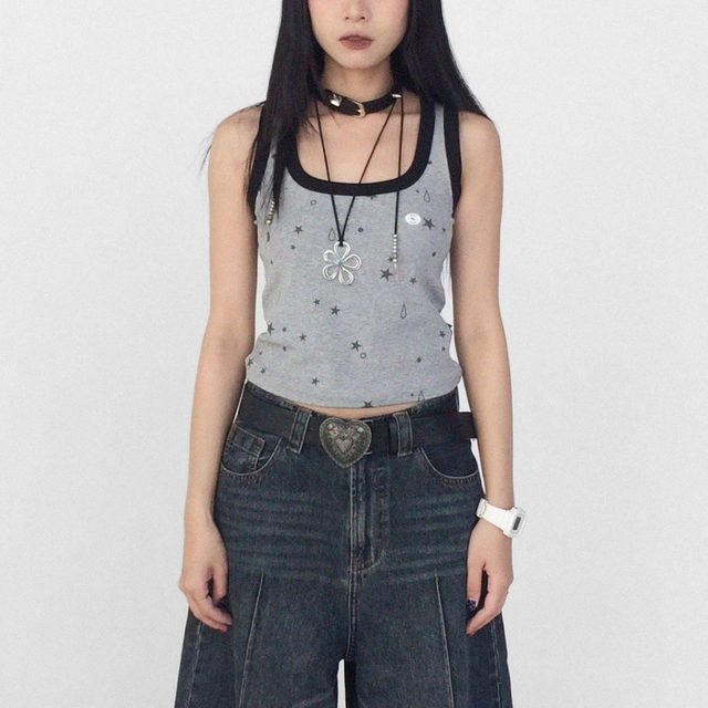 
innomoood'tears star'Star teardrops full print elastic knitted contrasting vest to make you look slimming and protect your side breasts