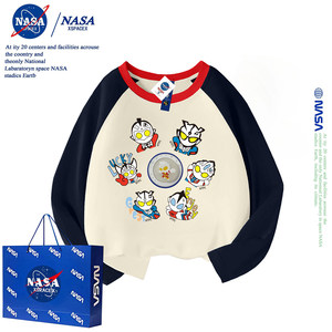 
NASA co-branded Ultraman clothes boys' luminous long-sleeved cotton T-shirt spring and autumn children's light-up tops for children