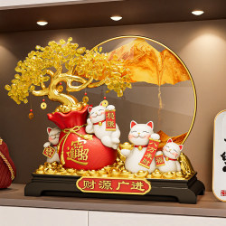 Money Tree and Lucky Cat Ornaments for Living Room, Light Luxury High-End Store Front Desk Decoration Gifts, Housewarming and New Store Opening Gifts