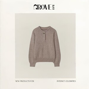 
[Ready Stock] GROVE EDGE Autumn New Korean Style Simple Henley Collar Knitted Sweater with Temperament and Design