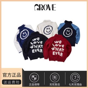 
[Ready stock] Korean niche oo*wl wool zipper soft waxy knitted sweater smiling face couple jacket top