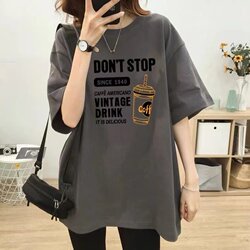 [Coffee Letters] Summer Pure Cotton Printed T-Shirt for Women, Korean Style, Drop Shoulder, Loose Fit, Round Neck, Unique Design, Niche T-Shirt