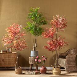 Nordic ins Style Artificial Nandina Plant Potted Plant, Simulated Green Plant, Indoor Floor-Standing Fake Tree Decoration for Living Room