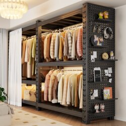 Shelf Wardrobe for Home Bedroom, Easy-To-Assemble Metal Pegboard Clothes Rack, New Style Clothing Storage Cabinet