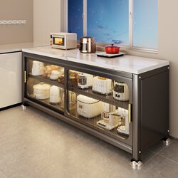 Multifunctional Kitchen Storage Rack with Rock Slab, Microwave Oven, Floor-Standing Multi-Layer Cabinet, Sideboard with Sliding Doors, Storage Cabinet