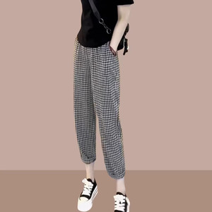 
2026 new summer style women's versatile casual plaid harem pants, fashionable and age-reducing slimming nine-point pants