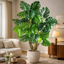 Simulated Monstera Large Floor-Standing Potted Plant for Living Room Indoor High-End Light Luxury Decorative Ornament Artificial Green Plant Fake Tree