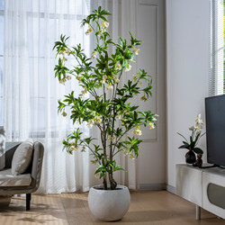 Artificial Green Plant Tree with Water Stone, Faux Flower Tree, Floor-Standing Decoration, High-End Light Luxury Indoor Living Room Landscape, Bionic Potted Plant