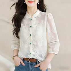 New Chinese-Style Women's Shirt 2026 New Spring Collection Layering Shirt National Style Top Unique and Beautiful Blouse