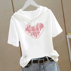 2026 Summer New Loose Casual Slimming Versatile Pure Cotton White Hooded T-Shirt Women's Short-Sleeved Top T-Shirt