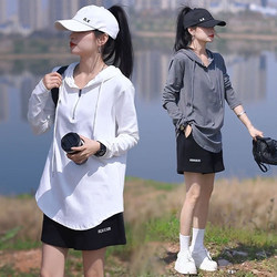 Pure Cotton White Hooded Long-Sleeved T-Shirt for Women Spring 2026 New Loose-Fitting Base Hoodie Sweatshirt Casual Sports Top