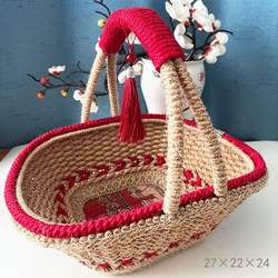 Postpartum Egg Basket, Living Room Jute Rope Hand-Woven Finished Product, Vintage Carrying Basket, Home Wedding Hand-Held Basket