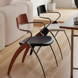 Medieval-Style Soft-Covered Chair, Bauhaus Minimalist Leisure Light Luxury Coffee Shop with Armrests, High-End Stainless Steel Dining Table and Chairs
