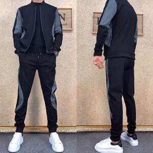 
T014 autumn and winter trendy two-piece jacket, trousers and velvet sports suit, men's sportswear, men's fashionable and handsome