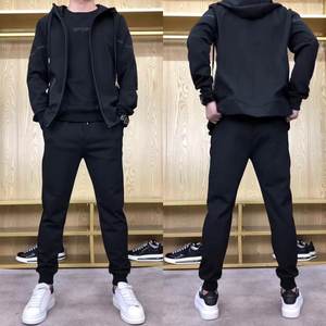T819 autumn and winter tide brand plus velvet sports three -piece sweater long hooded jacket men's sports suit sportswear sportswear