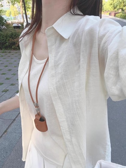 棉麻长袖防晒衬衫女夏季薄款宽松慵懒松弛感外搭衬衣吊带两件套装