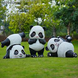 Cartoon-Style Realistic Panda Fiberglass Sculpture for Outdoor Forest Areas, Kindergartens, Sales Offices, and Residential Lawn Decorations